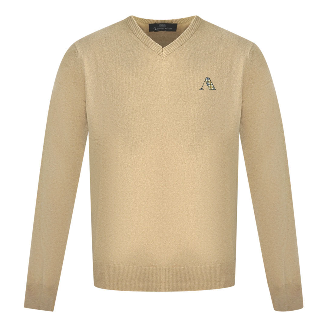 Aquascutum A Logo Beige V Neck Jumper