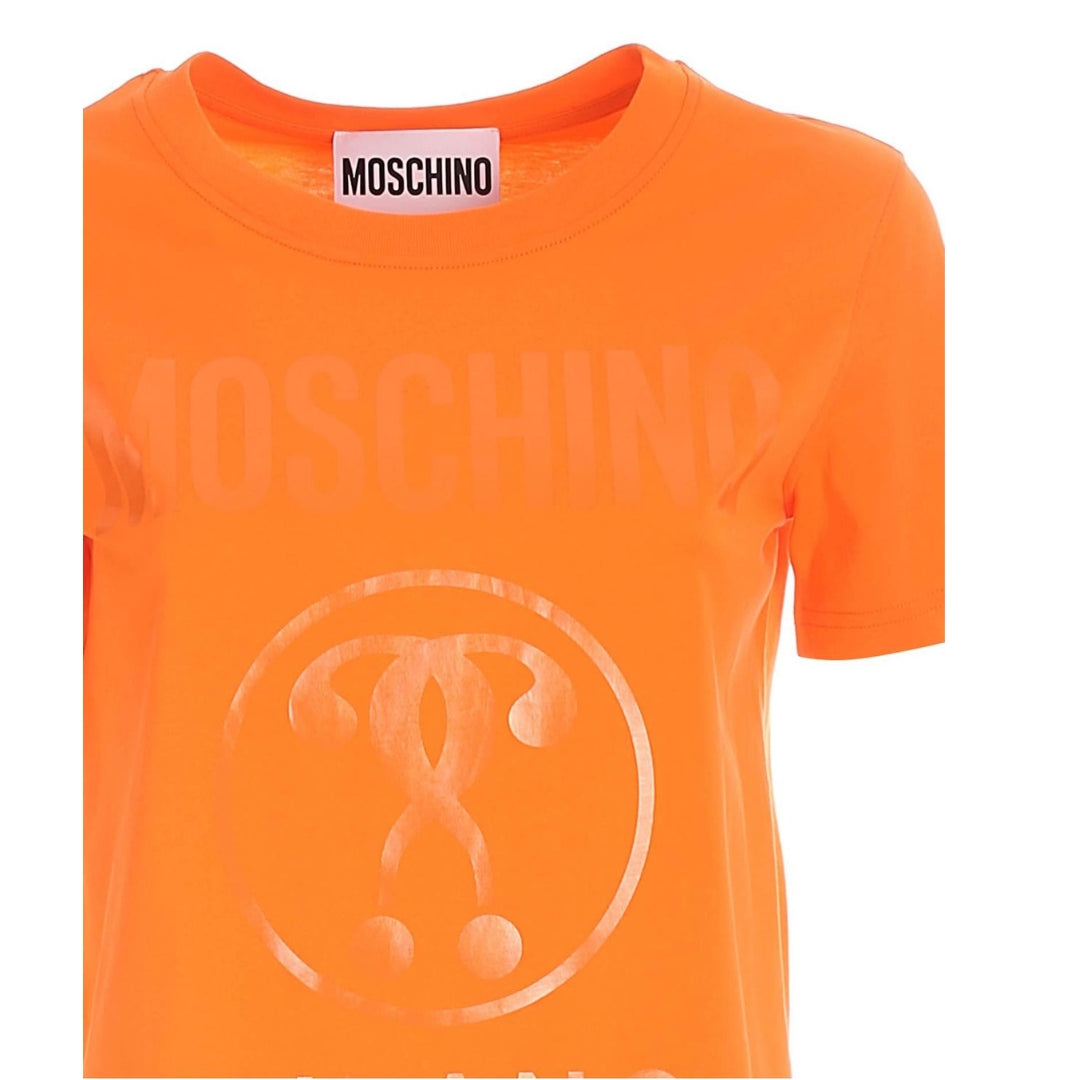 Moschino Double Question Mark Monotone Logo Orange T-Shirt