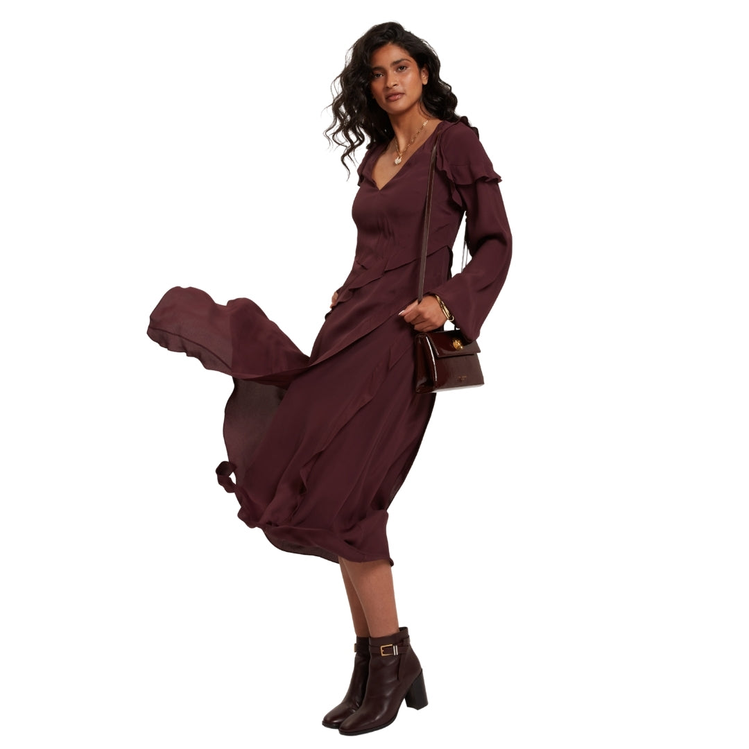 Ted Baker Long Sleeve Midi Dress With Frill Detail