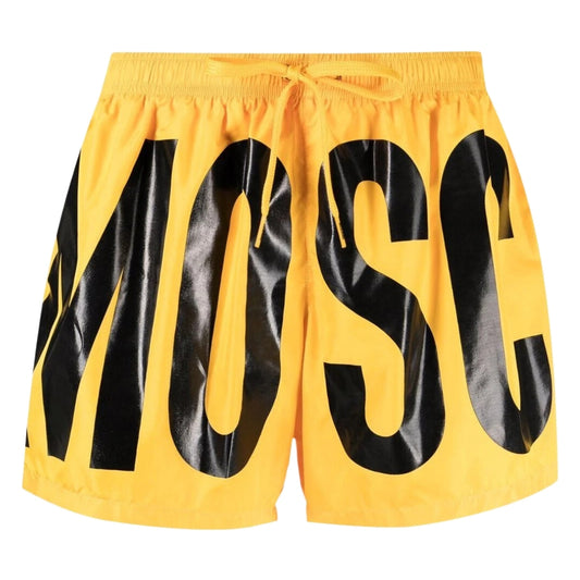 Moschino Black Bold Print Logo Bright Yellow Short Swim Shorts S