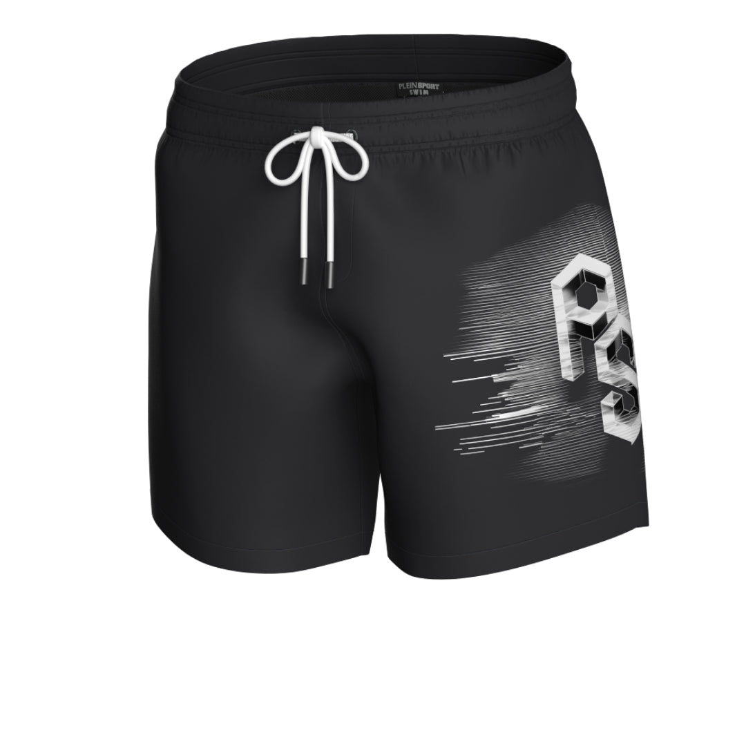 Plein Sport Metallic Logo Medium Boardshort Black Swim Shorts