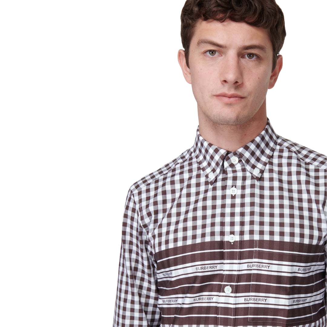 BURBERRY 8070867 Burberry Cotton Poplin Check Shirt DARK BURGANDY CASUAL SHIRT MALE S