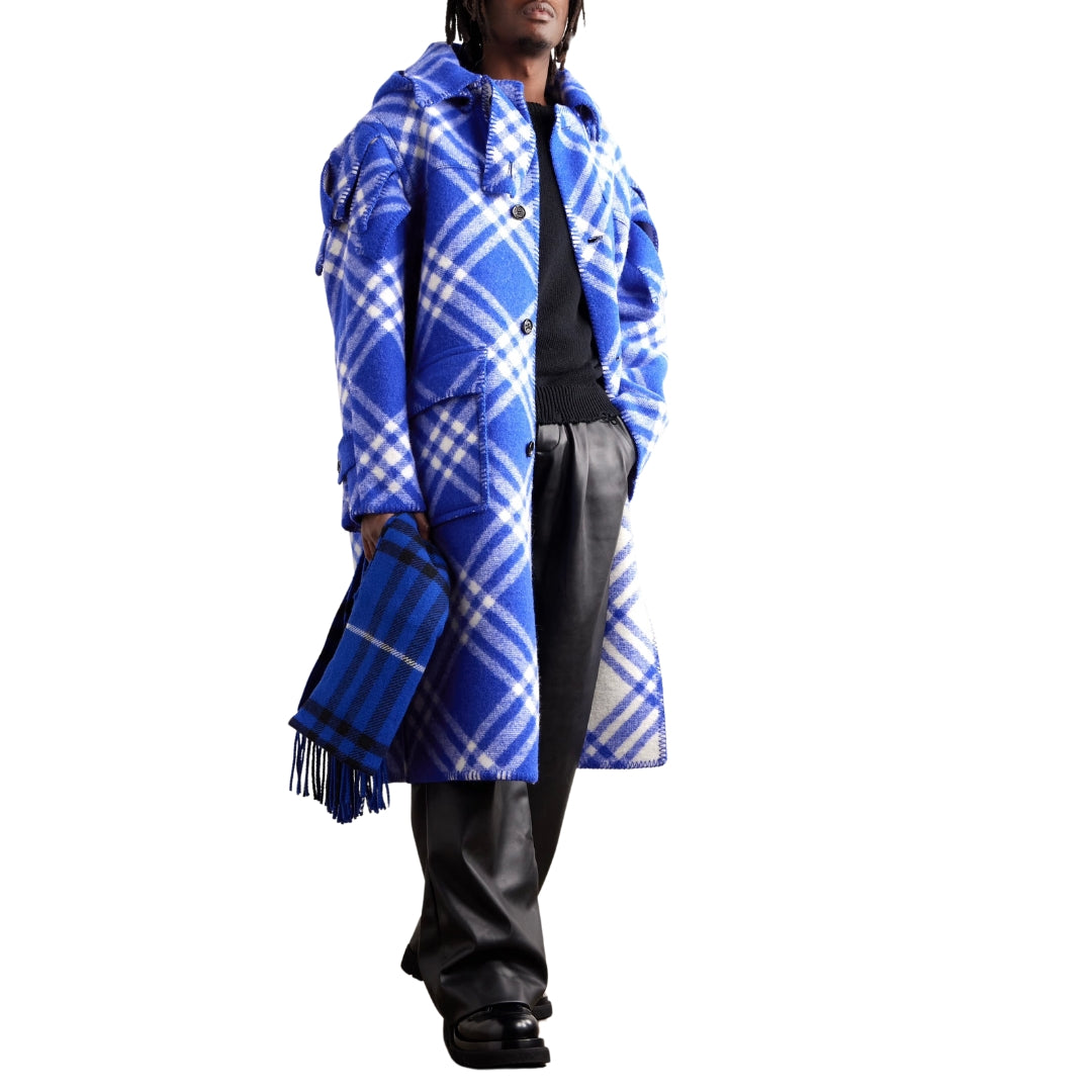BURBERRY 8078913 Burberry Check Wool Cape Parka KNIGHT CHECK (Blue) JACKET MALE L