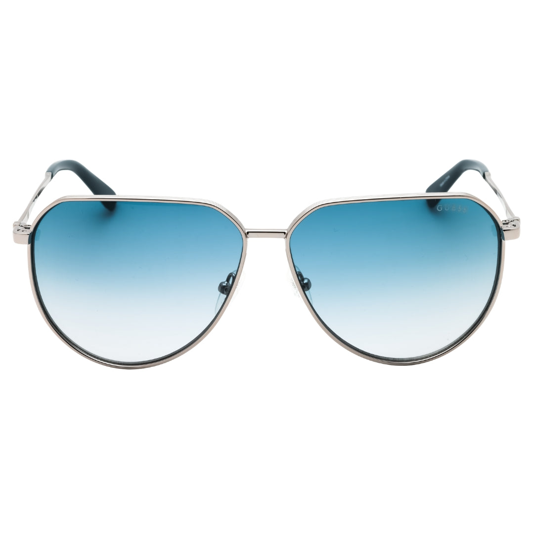 Guess Shiny Gunmetal Grey Gradient Blue Lensed Sunglasses One Size