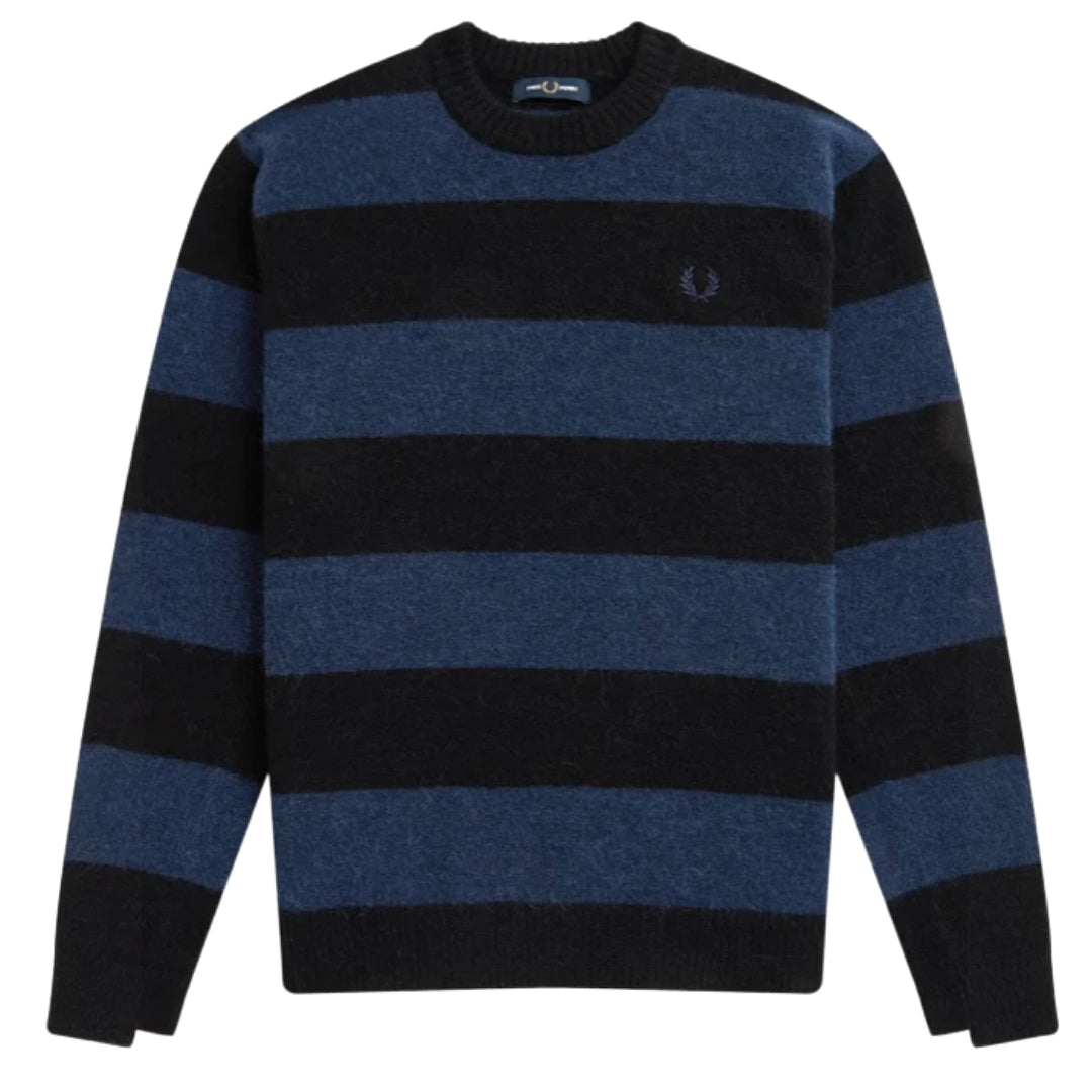 Fred Perry Carbon Blue Bold Stripe Alpaca Blend Jumper