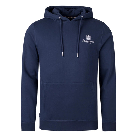 Aquascutum ACTIVE SMALL LOGO HOODIE FW23 SW002 11 Navy Blue Hoodie Mens S