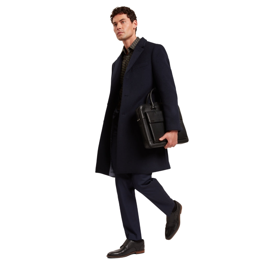 Ted Baker Alerton Wool Blend Navy City Overcoat