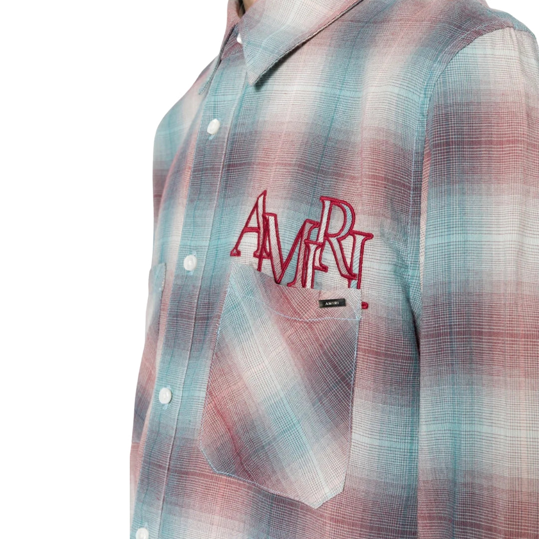 Amiri Staggered Plaid Flannel Teal/Red