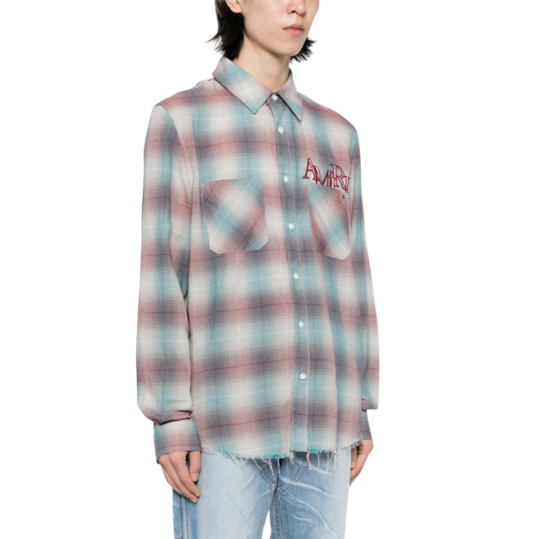 Amiri Staggered Plaid Flannel Teal/Red