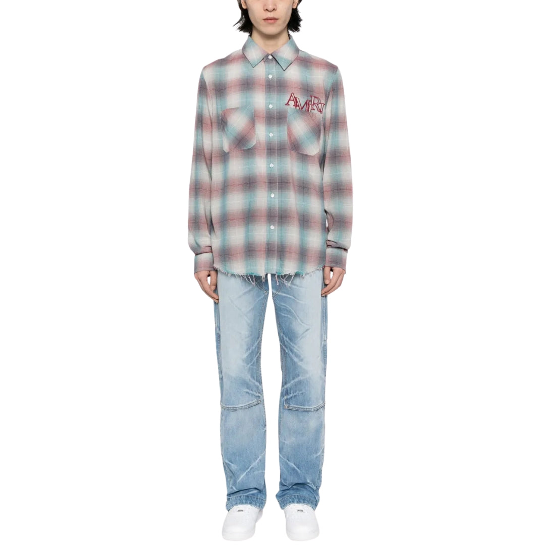 Amiri Staggered Plaid Flannel Teal/Red