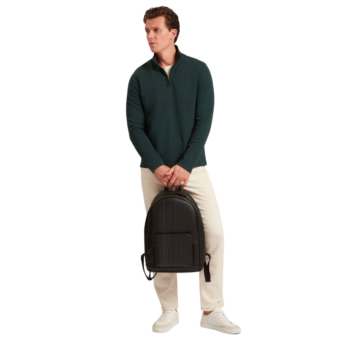 Ted Baker Crabtre Branded Honeycomb Trim Dark Green Half Zip