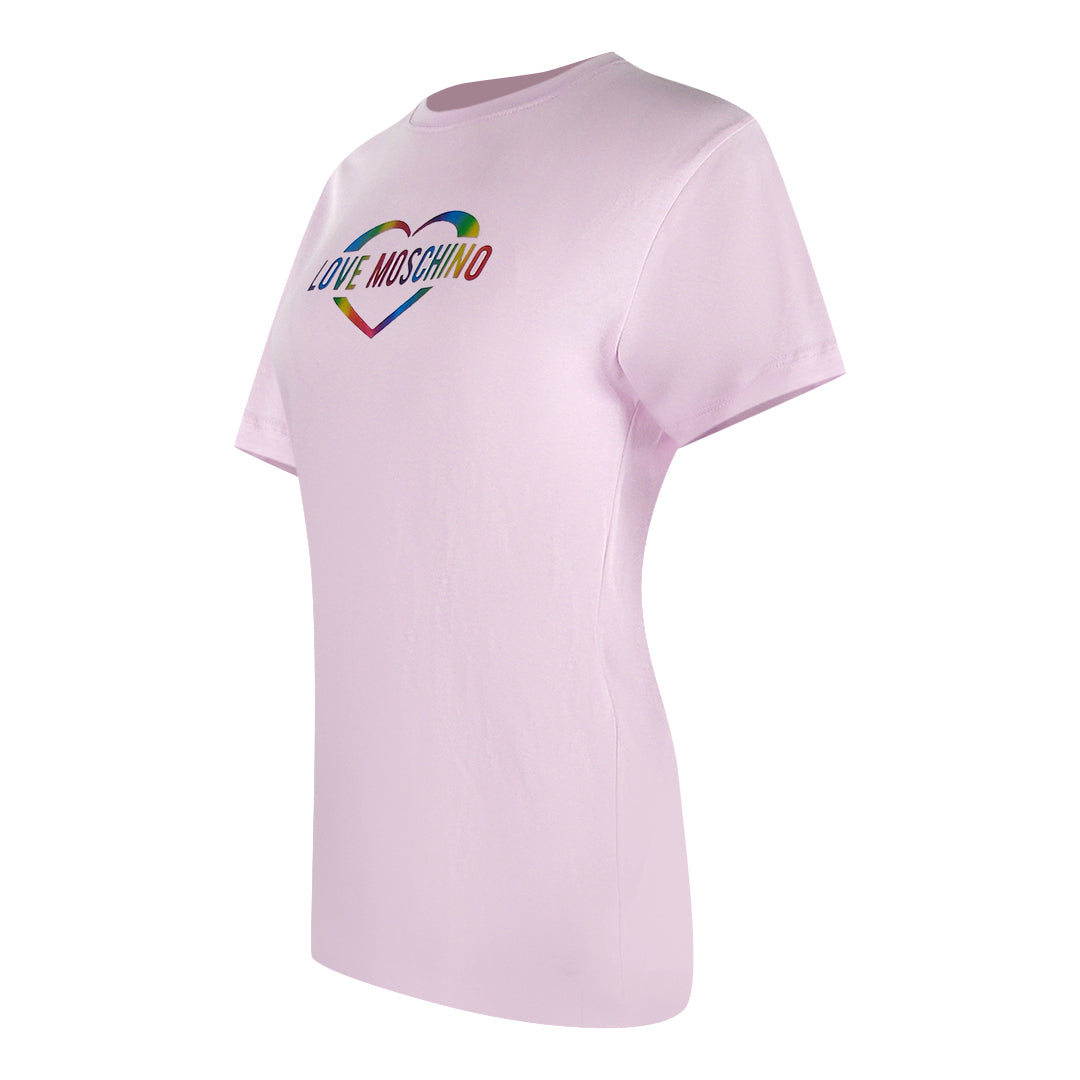 Love Moschino Multi Colour Heart Logo Pink T-Shirt