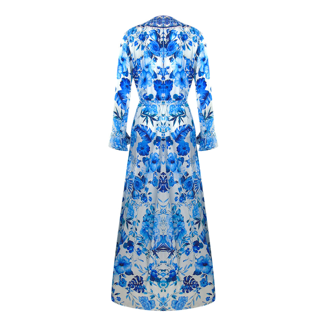 Inoa Fashion Blue Orchird Blue Floral Fish Dress Womens
