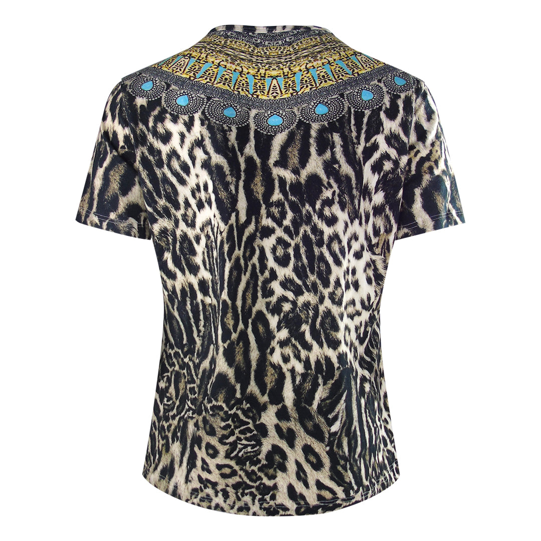 Inoa Fashion Siberia/1927 Brown Animal Print T-Shirt Womens