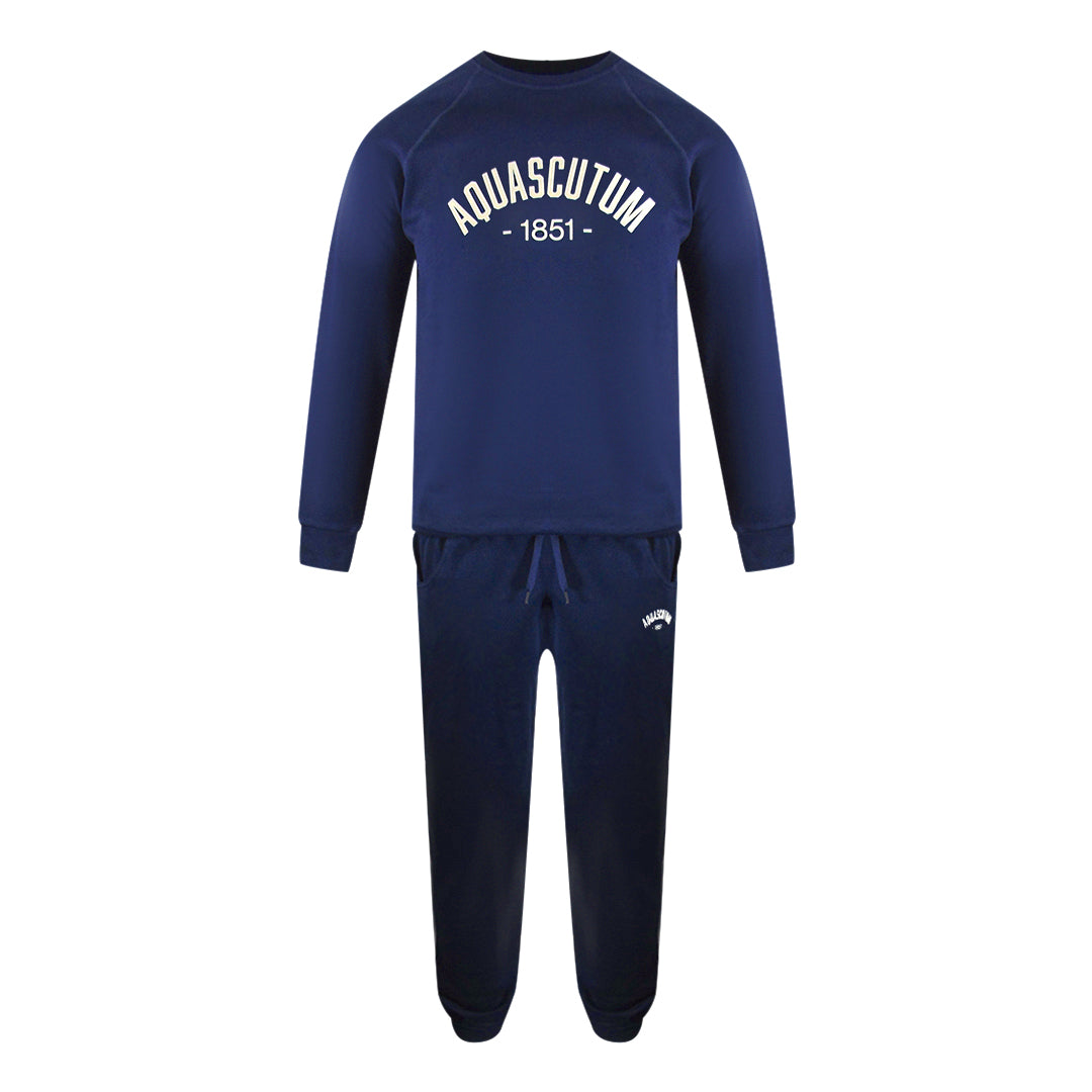 Aquascutum Old School Crewneck Navy Blue Track Pants Set