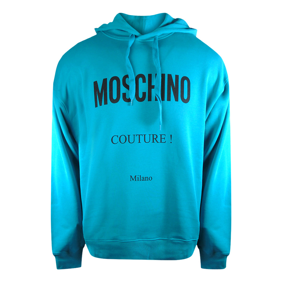 Moschino Couture Logo Turquoise Blue Hoodie