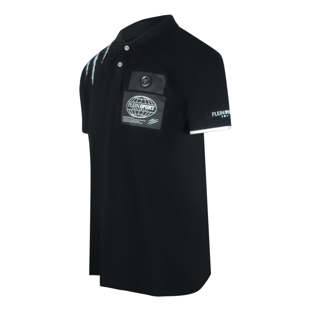 Plein Sport Scratched Shoulder Black Polo Shirt