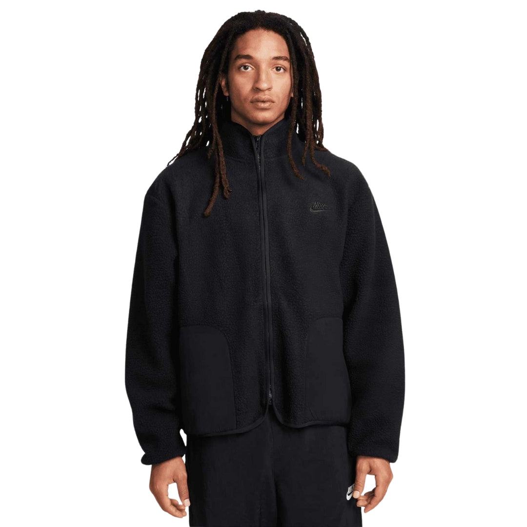 NIKE FB8386 010 Sherpa Fleece Jacket BLACK FLEECE ZIP TOP MENS M