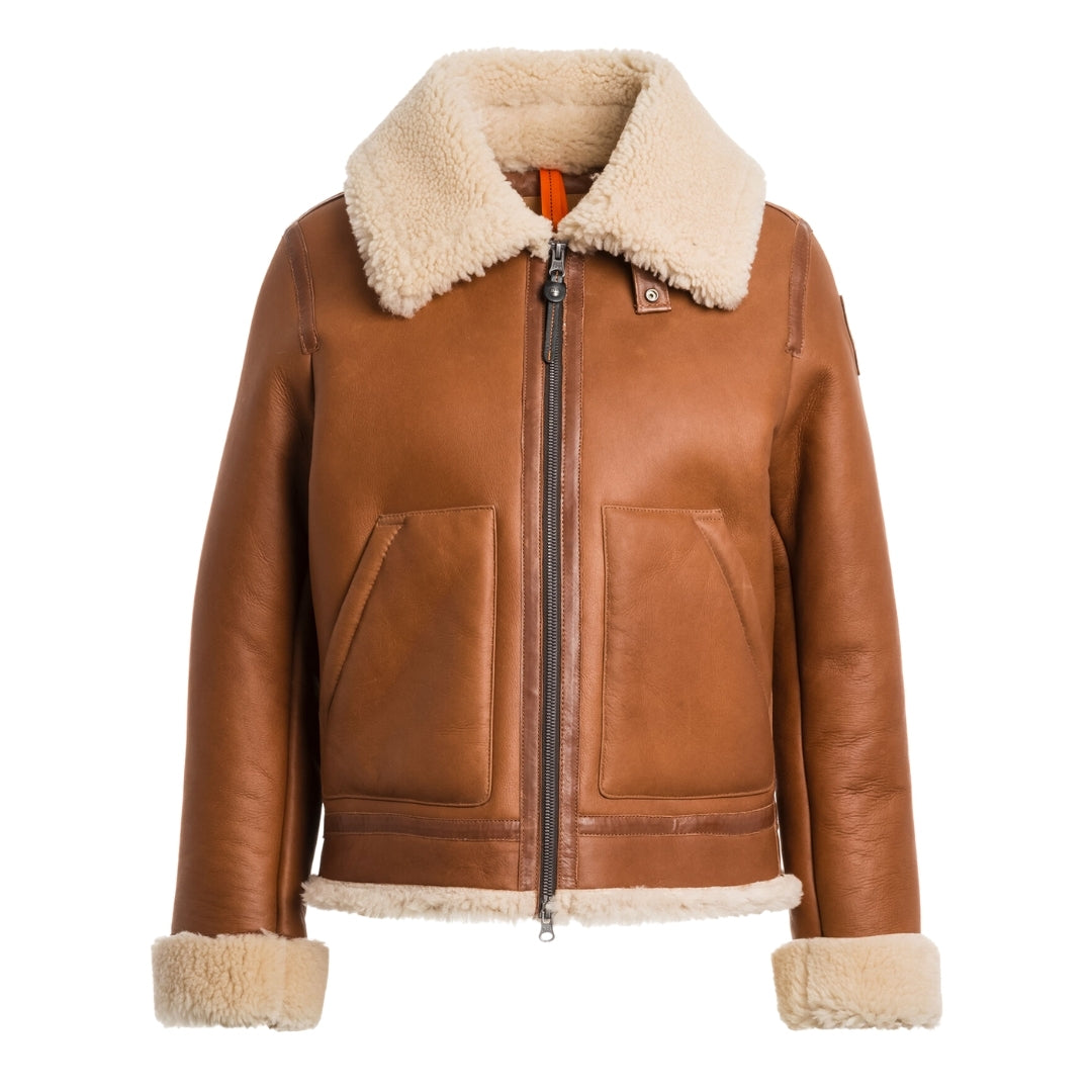 Parajumpers GIALEAN SPECIAL PWJKSE32 537 COGNAC Brown Leather Jacket Womens S