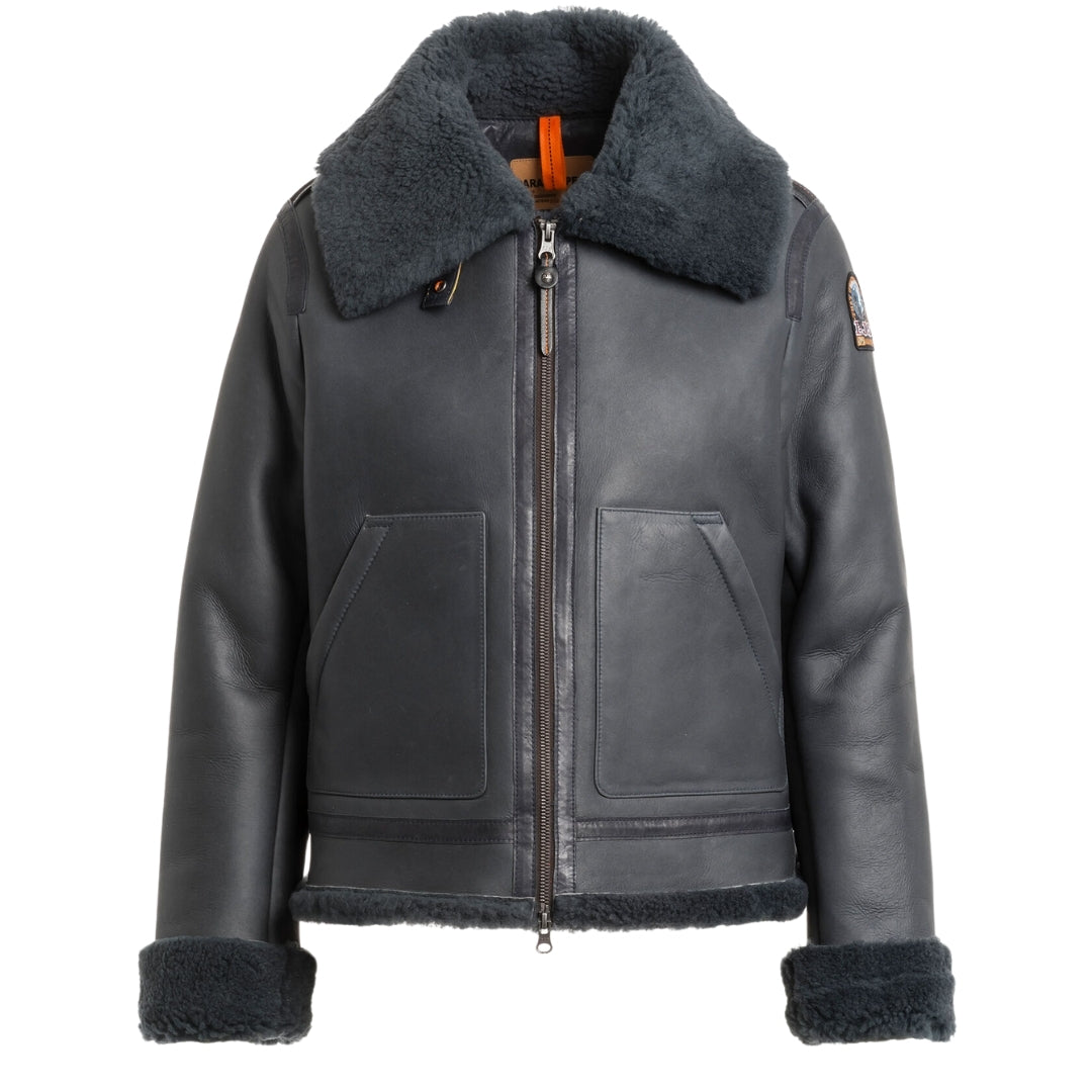 Parajumpers GIALEAN SPECIAL PWJKSE32 736 PHANTOM Dark Grey Leather Jacket Womens S