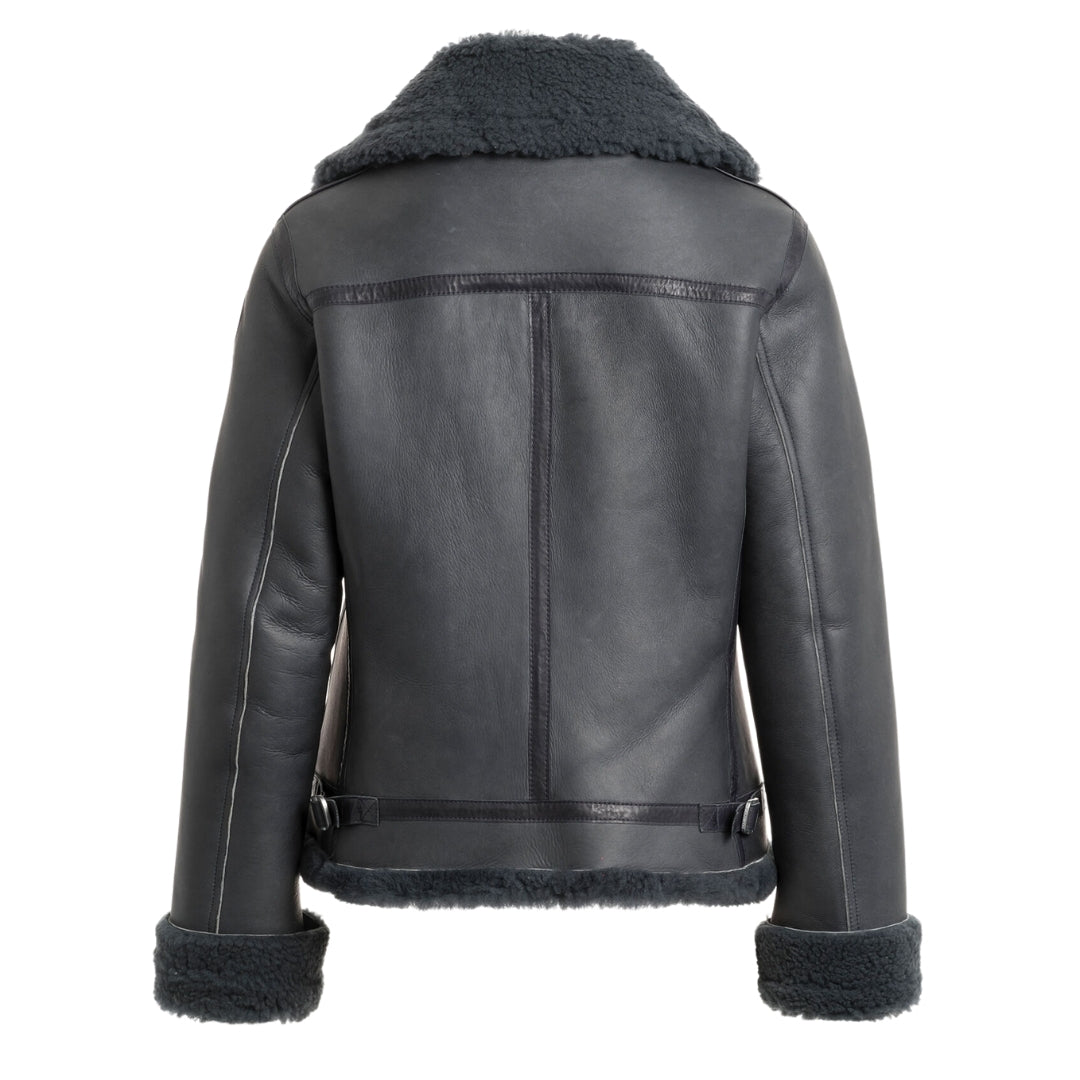 Parajumpers GIALEAN SPECIAL PWJKSE32 736 PHANTOM Dark Grey Leather Jacket Womens S