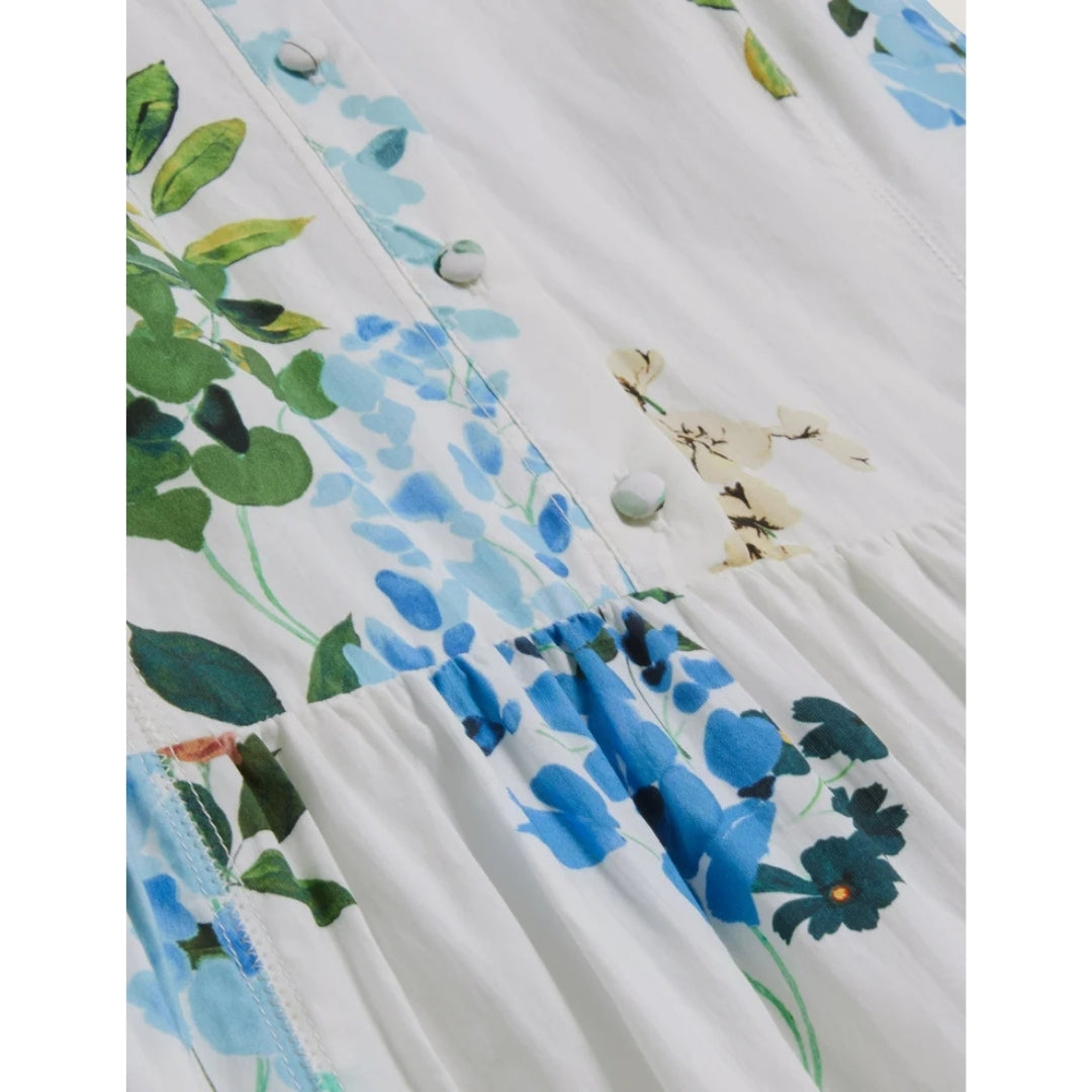 Ted Baker Giolia Cotton Printed Sleeveless White Midi Dress