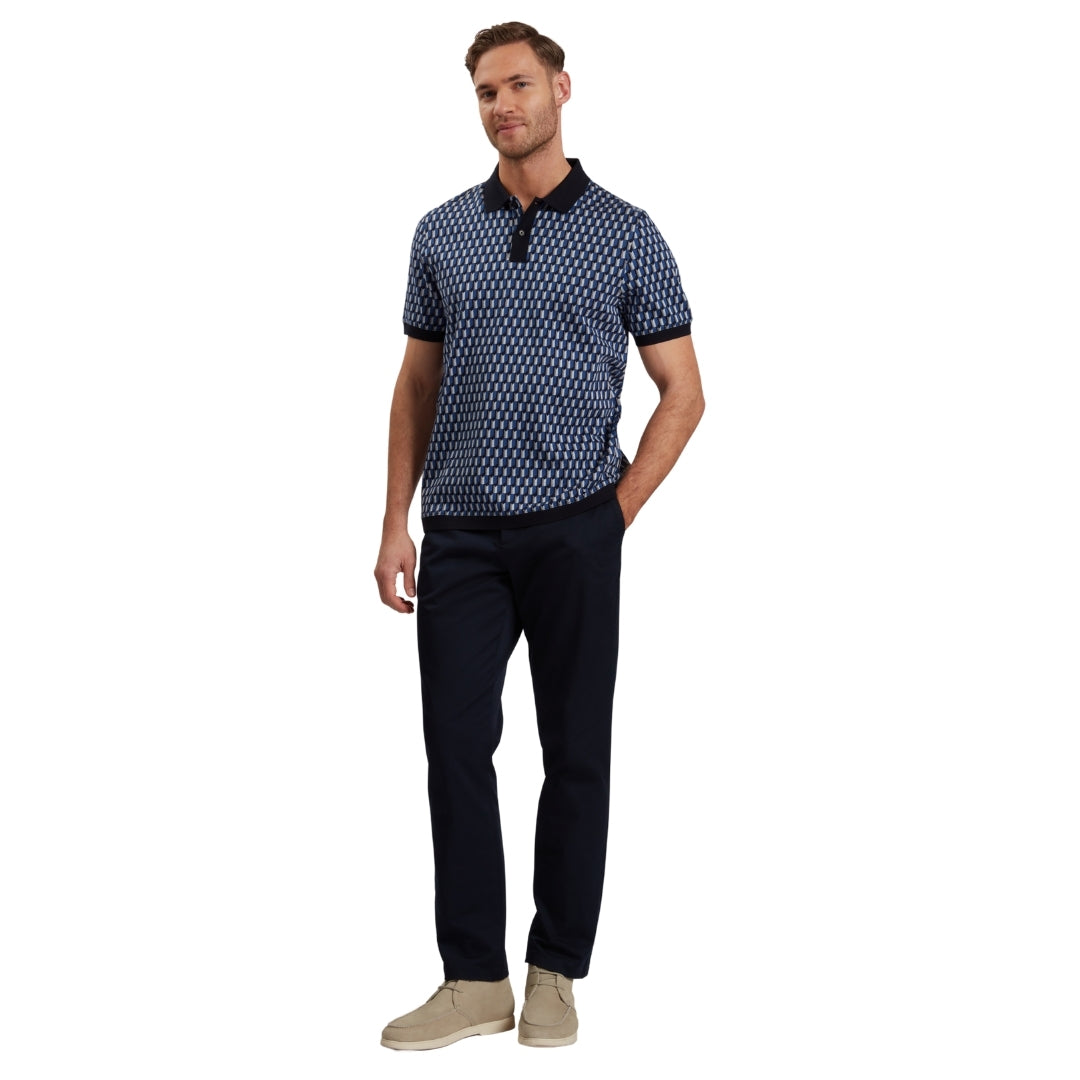 Ted Baker Hamishs Jacquard Stripe Geo Navy Polo Shirt