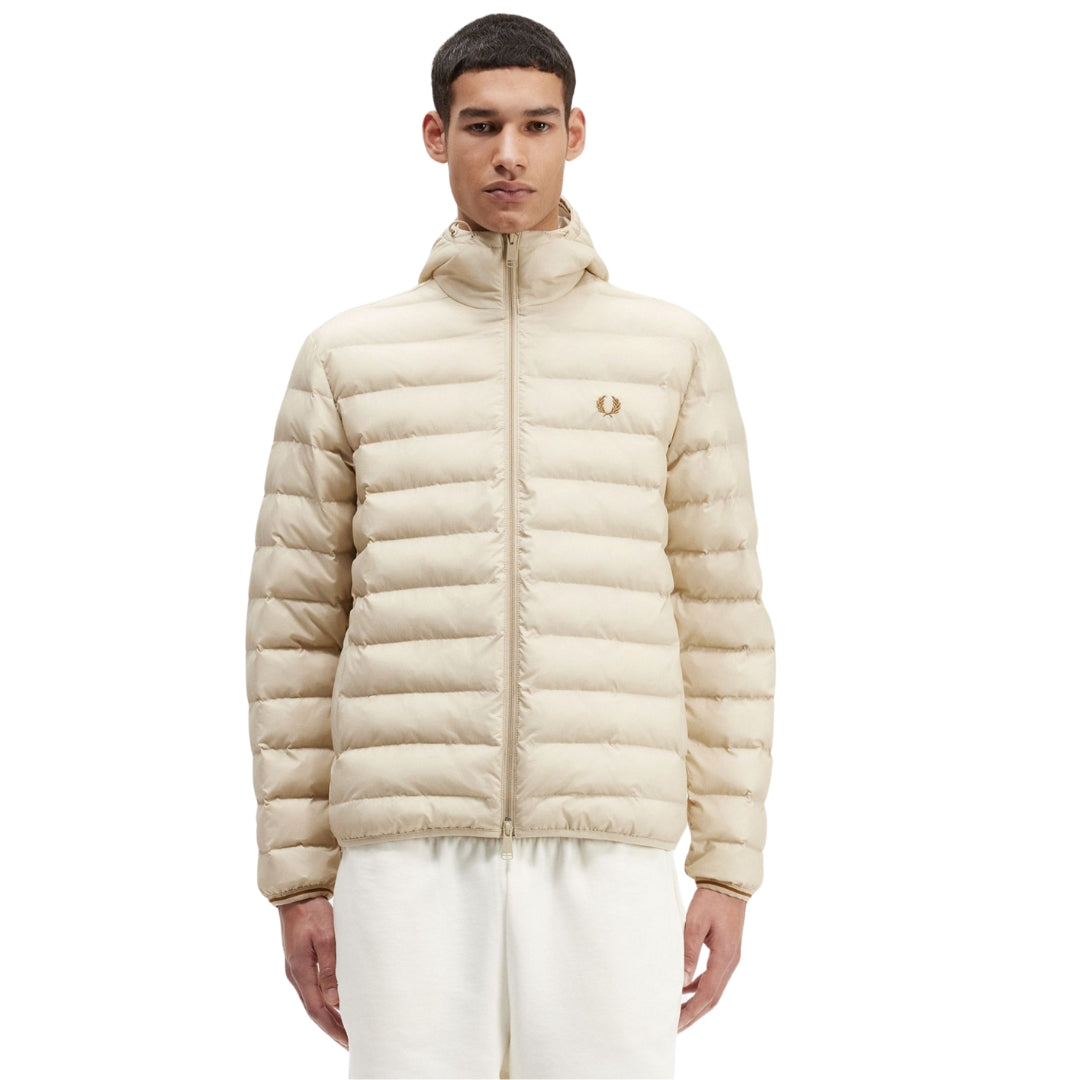 FRED PERRY J4565 691 OATMEAL HOODED INSULATED JACKET XS