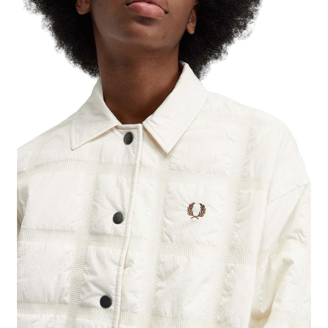 Fred Perry Snap Button Quilted Cream Bomber Jacket 6