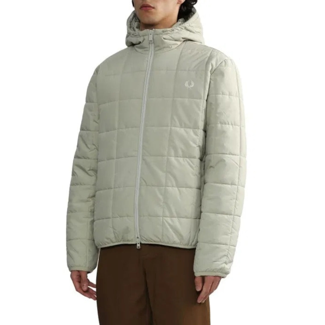 FRED PERRY J6517 P04 LIGHT OYSTER GRID DETAIL INSULATED JACKET S