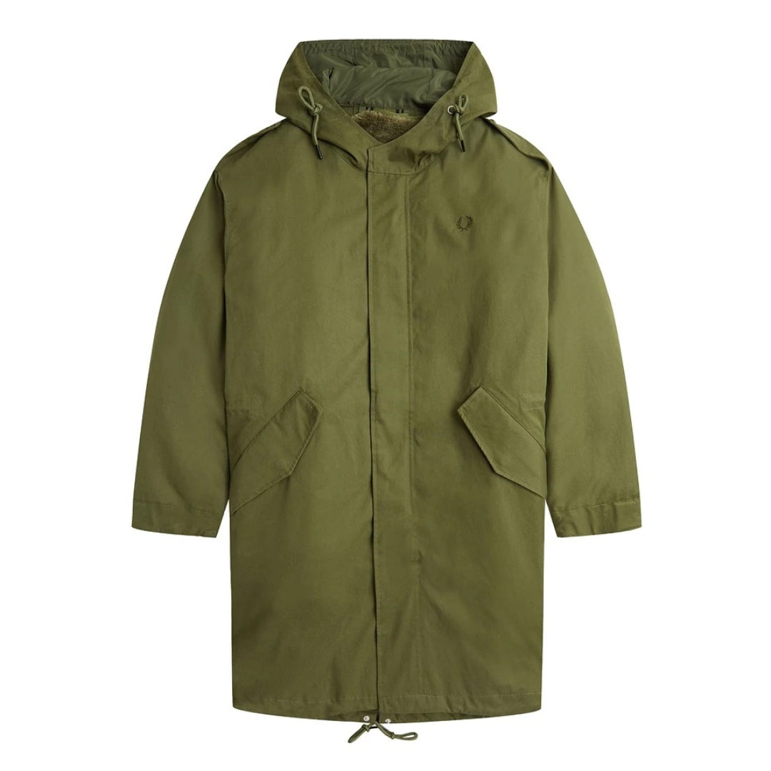 FRED PERRY J6525 Q50 PARKA GREEN FUR LINED PARKA M
