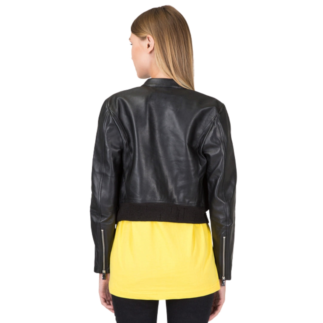 Diesel L-Lyssa-C Black Short Cut Black Leather Jacket