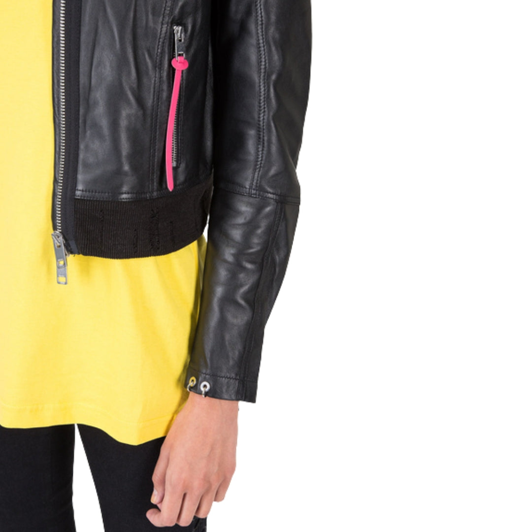Diesel L-Lyssa-C Black Short Cut Black Leather Jacket