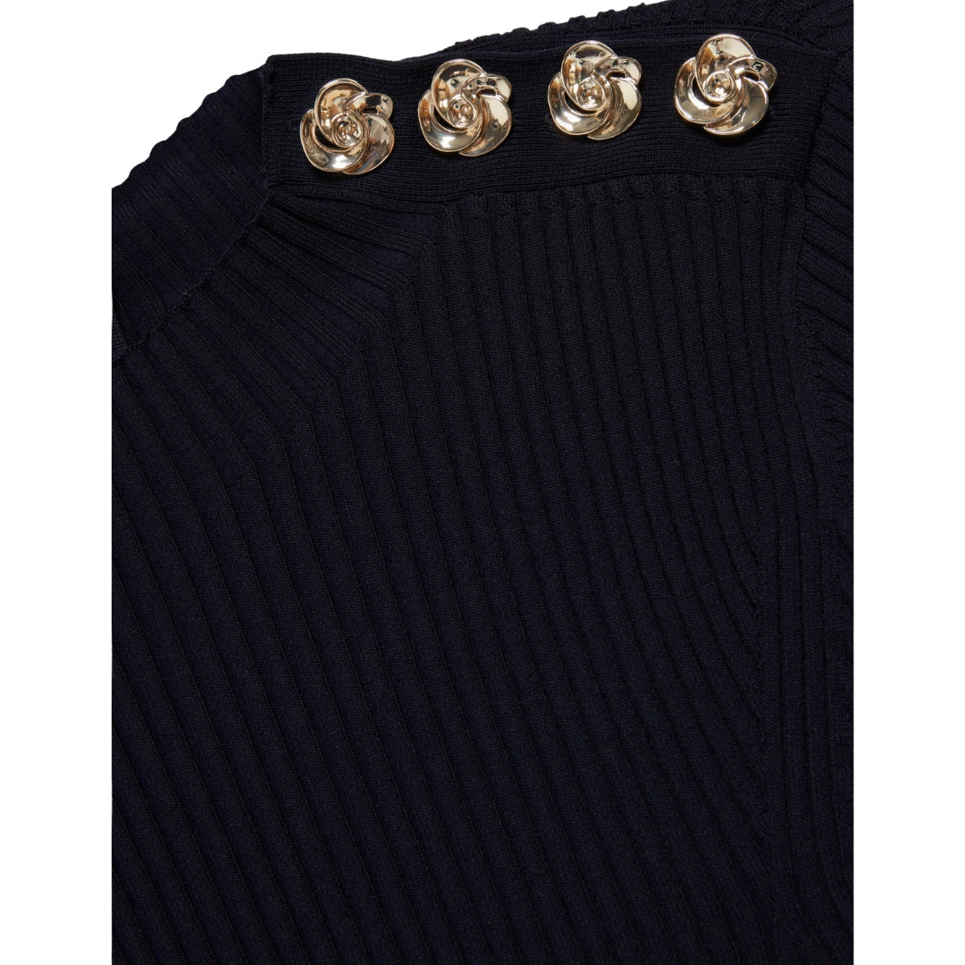 Ted Baker Lilano Ribbed Knit Button Detail Navy Dress