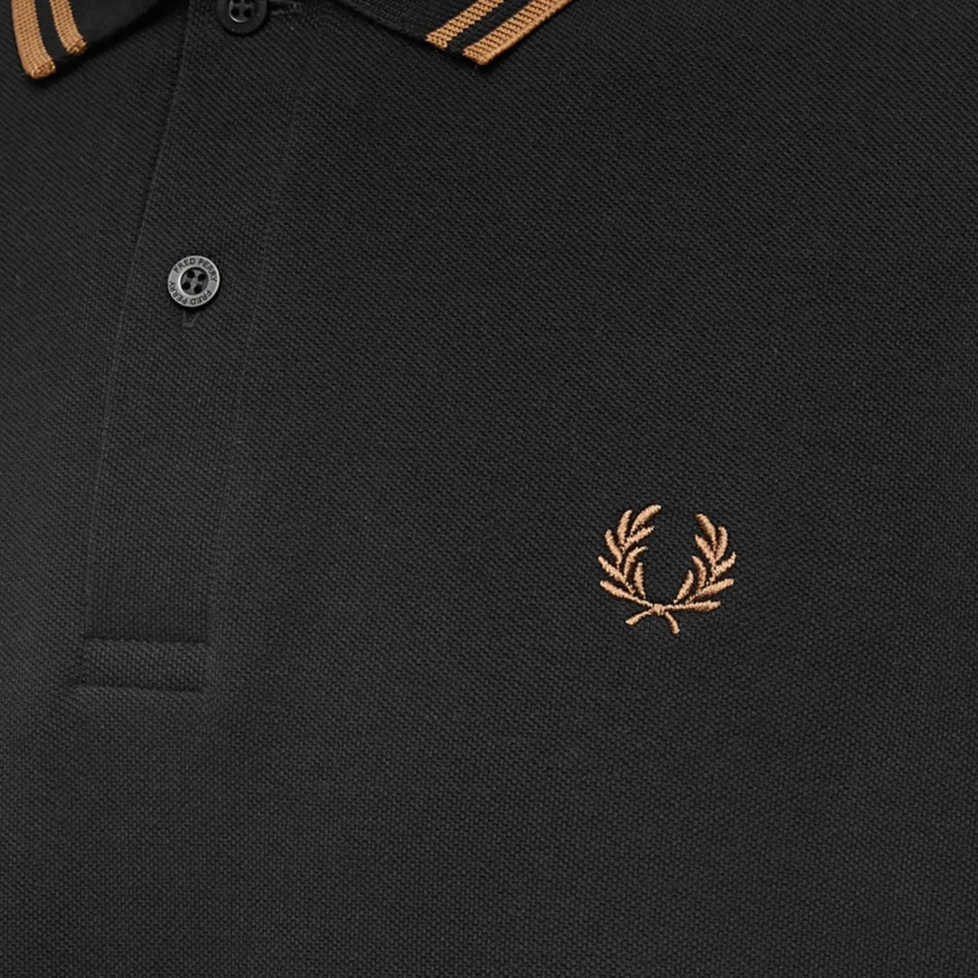 Fred Perry Shaded Stone Twin Tipped Collar Black Long Sleeve Polo Shirt S