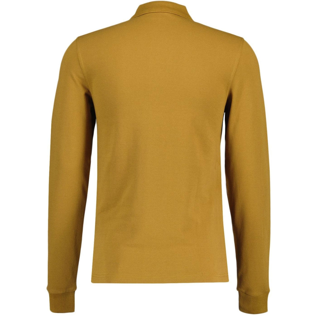 FRED PERRY M6006 T59 DARK CARAMEL/BLACK LS PLAIN POLO SHIRT XS