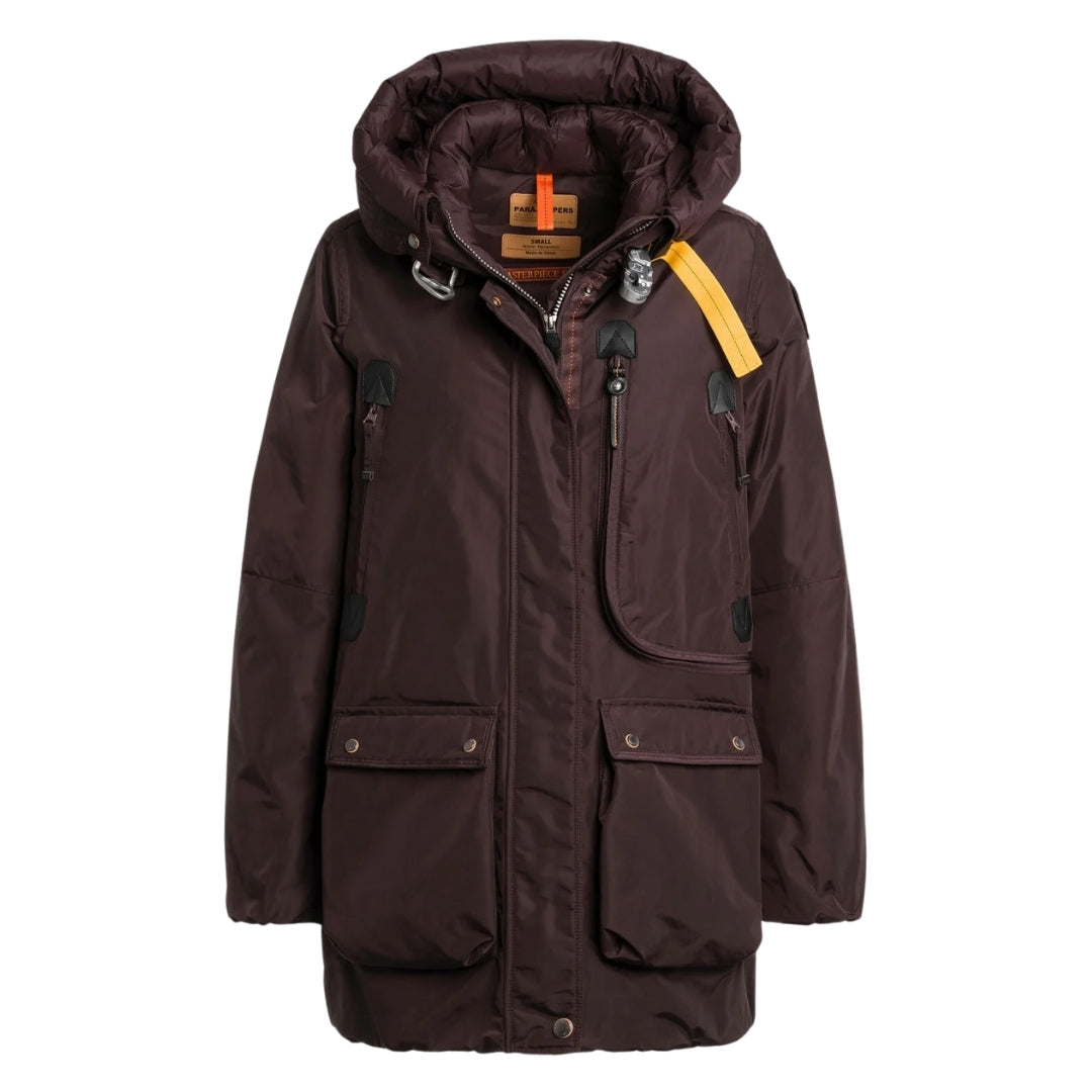 Parajumpers MAUD PWJKMA34 357 OBSIDION Dark Brown Long Down Jacket Womens S