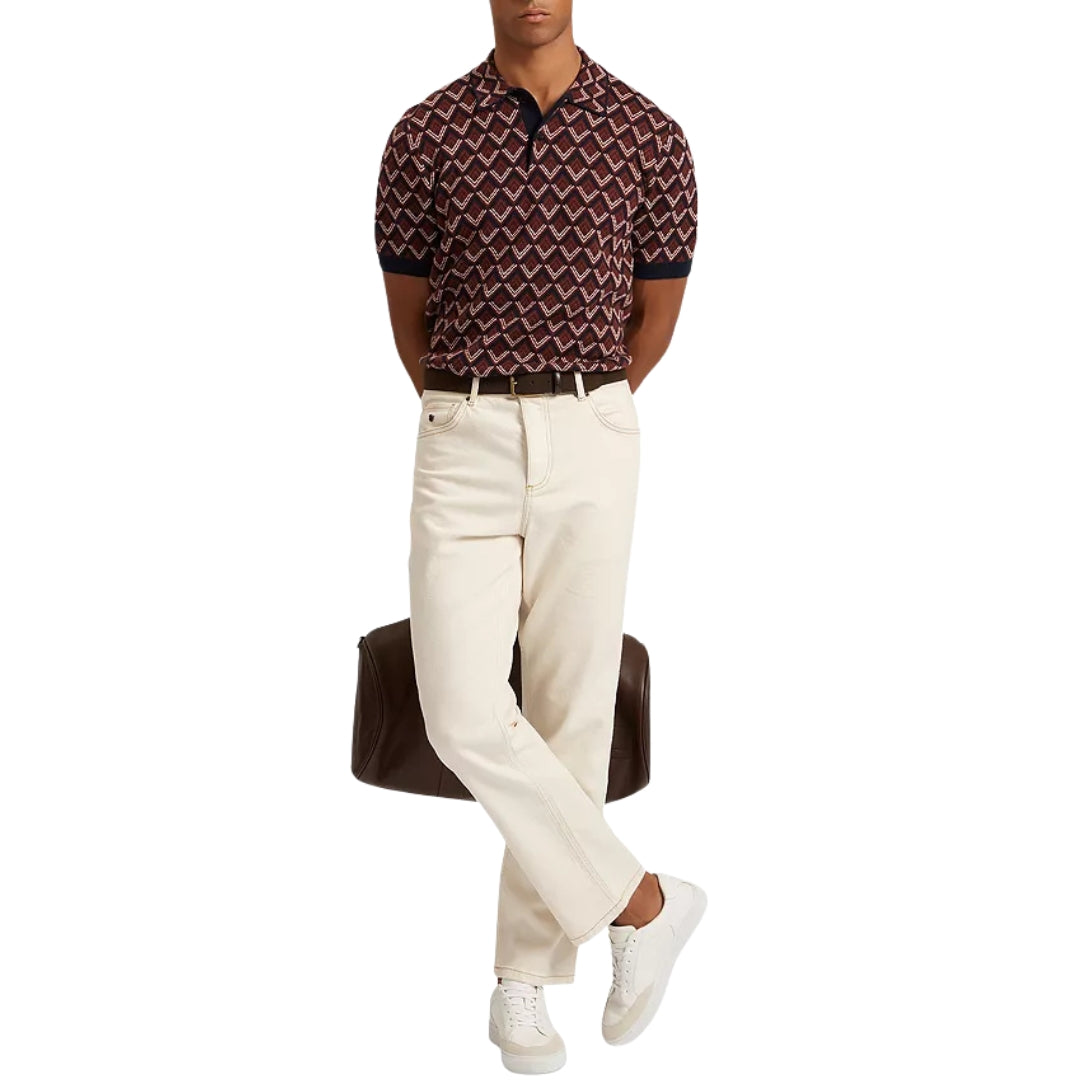 Ted Baker Melvvin Geo Jacquard Maroon Knit Polo Shirt