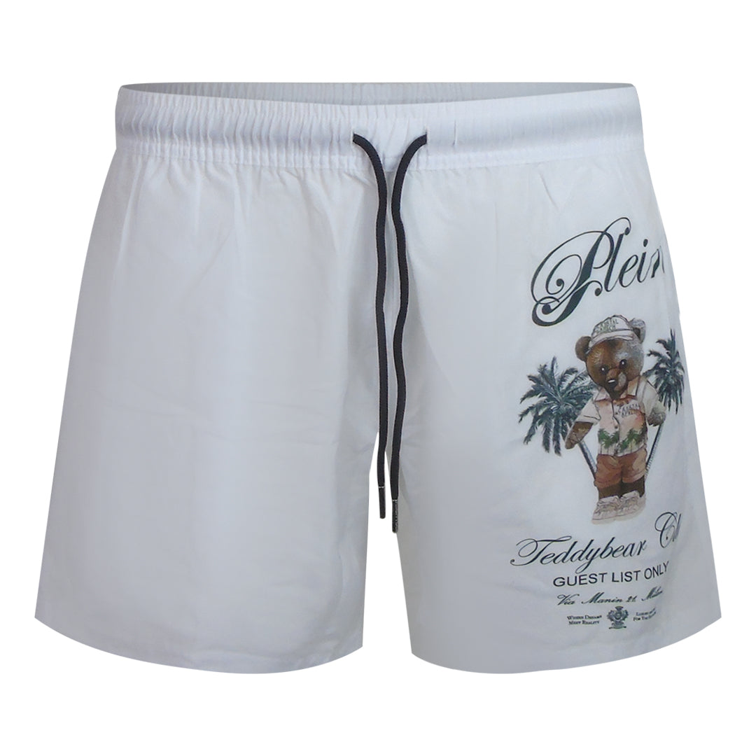Philipp Plein Teddy Bear Club Logo Medium Boardshort White Swim Shorts L