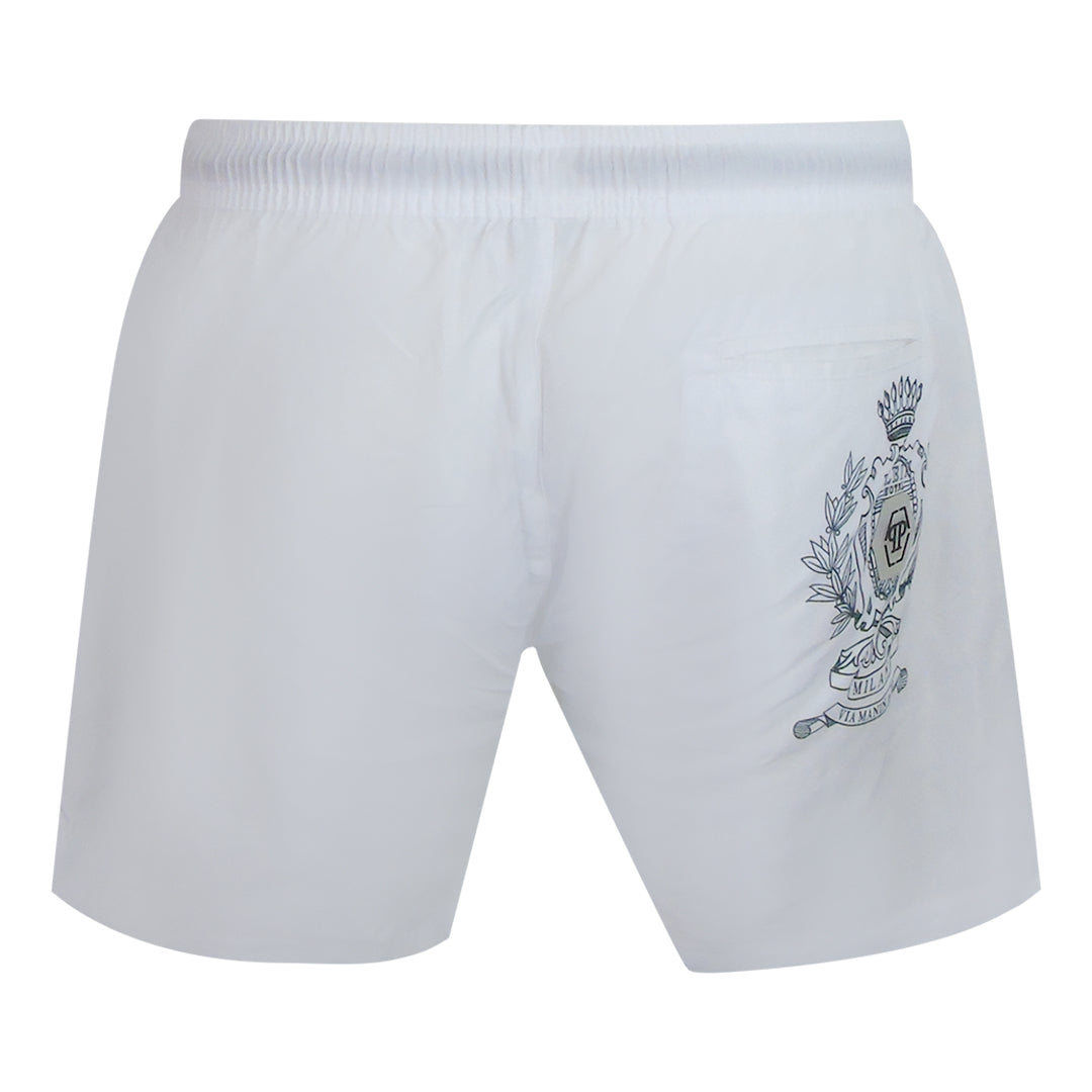Philipp Plein Teddy Bear Club Logo Medium Boardshort White Swim Shorts L