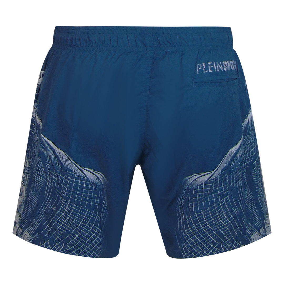 Plein Sport Double Tiger Logo Light Blue Swim Shorts