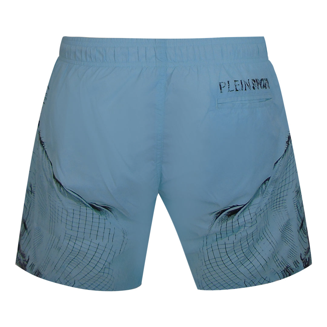 Plein Sport Double Tiger Logo Pastel Blue Swim Shorts