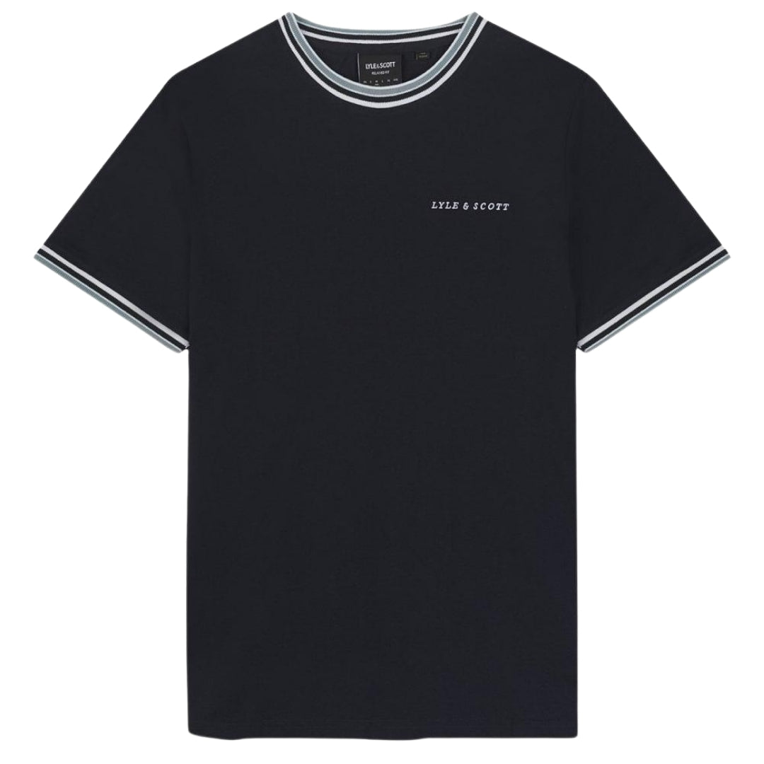 Lyle Scott Embroidered Tipped Collar Dark Blue T Shirt