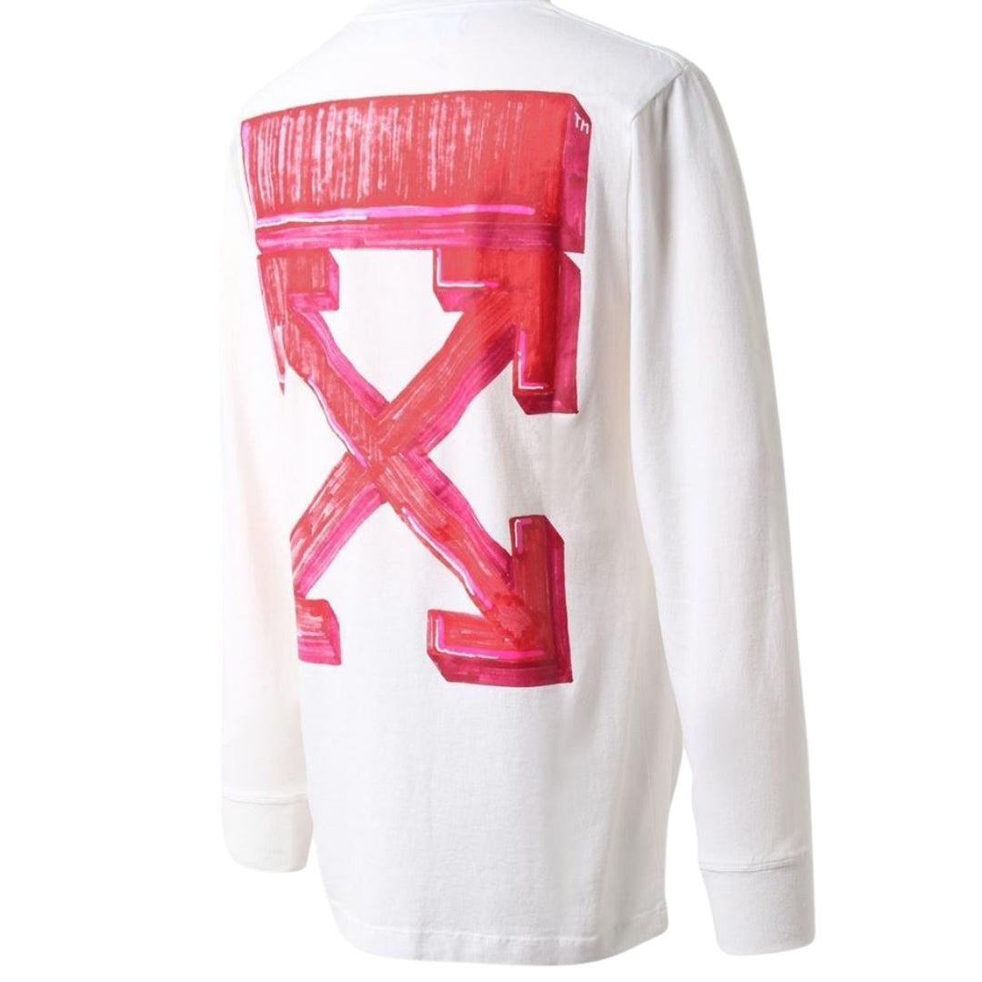 Off White Marker Logo White Long Sleeved T Shirt