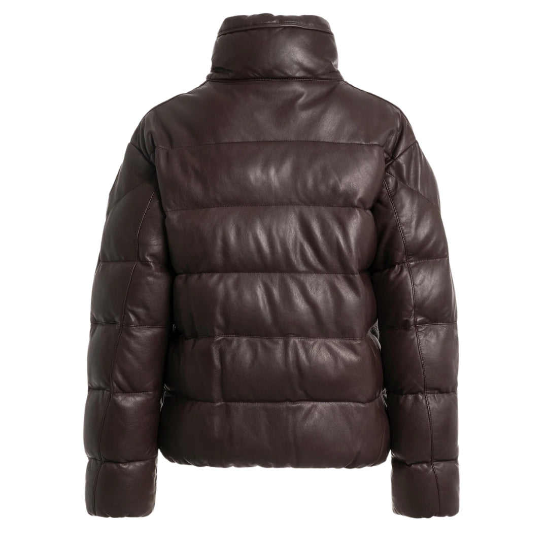 Parajumpers PIA LEATHER PWJKLE30 357 OBSIDION Dark Brown Padded Leather Jacket Womens S