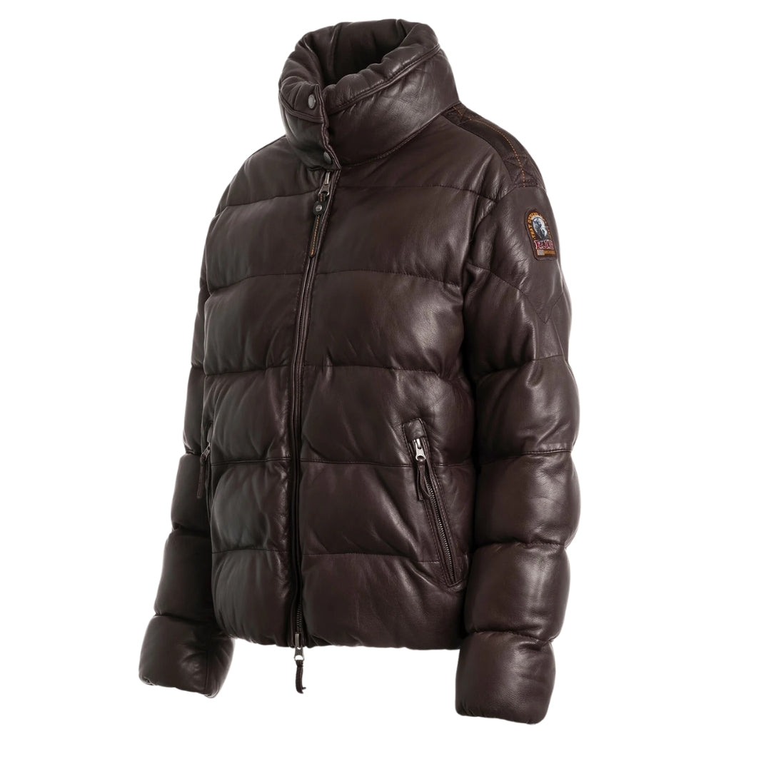 Parajumpers PIA LEATHER PWJKLE30 357 OBSIDION Dark Brown Padded Leather Jacket Womens S
