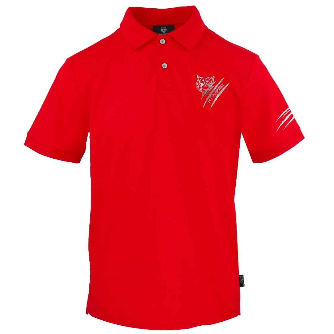 Plein Sport Small Tiger Scratch Logo Red Polo Shirt S