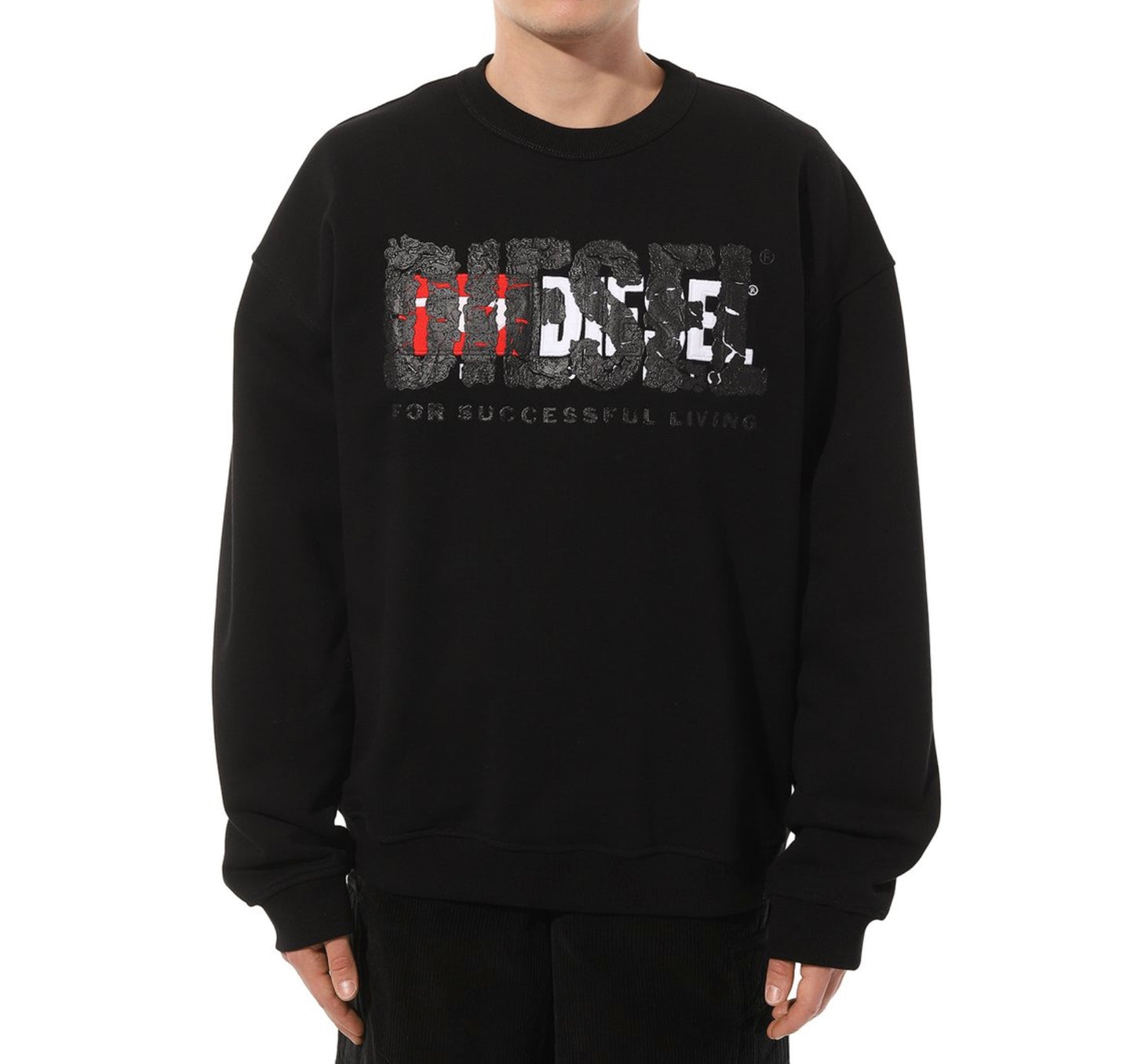 Diesel Double Destroyed Logo Black Sweatshirt