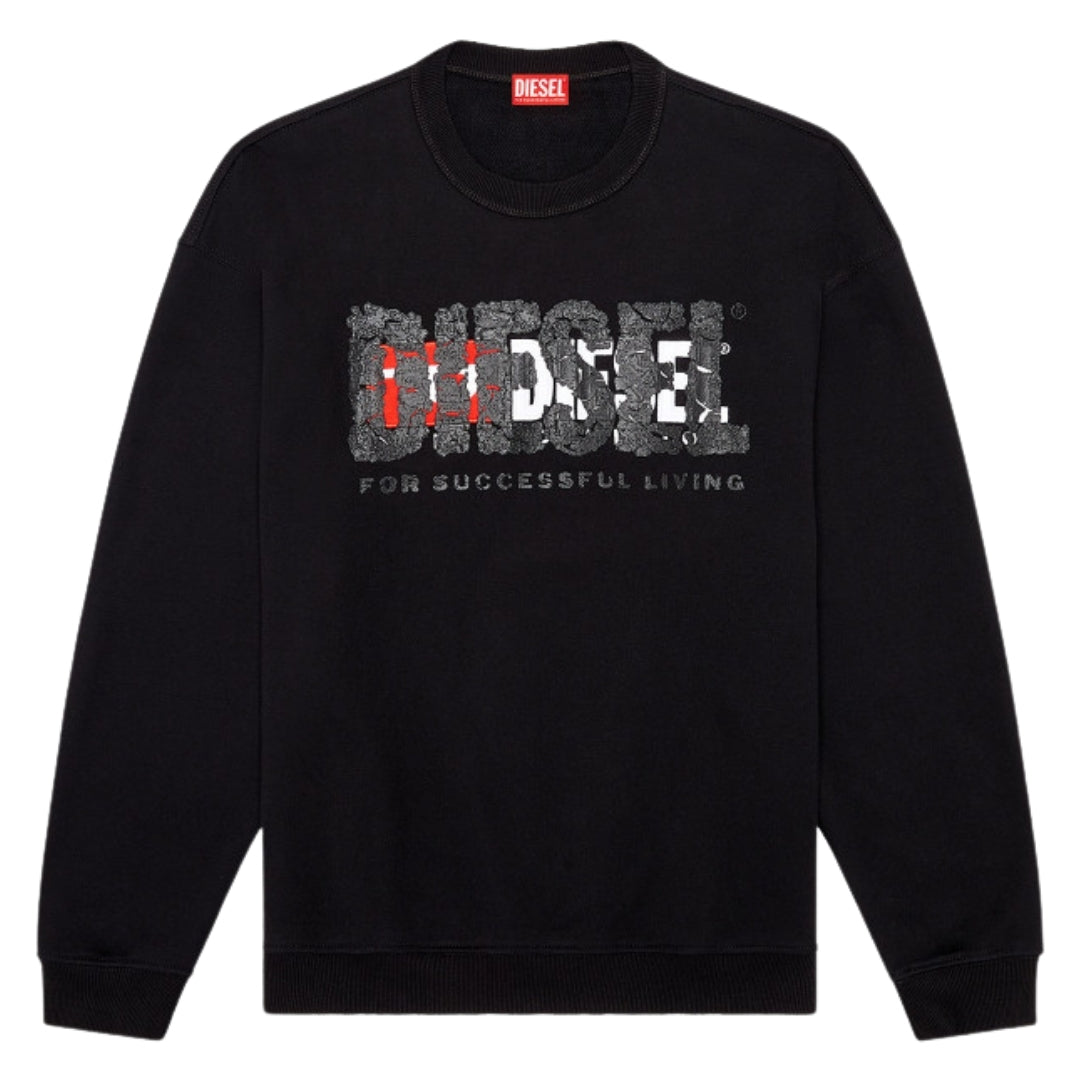 Diesel Double Destroyed Logo Black Sweatshirt
