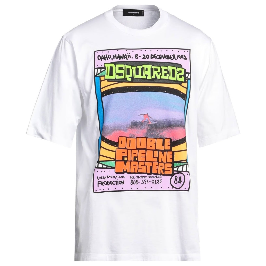 Dsquared2 Double Pipeline Masters Design Skater Fit White T-Shirt S